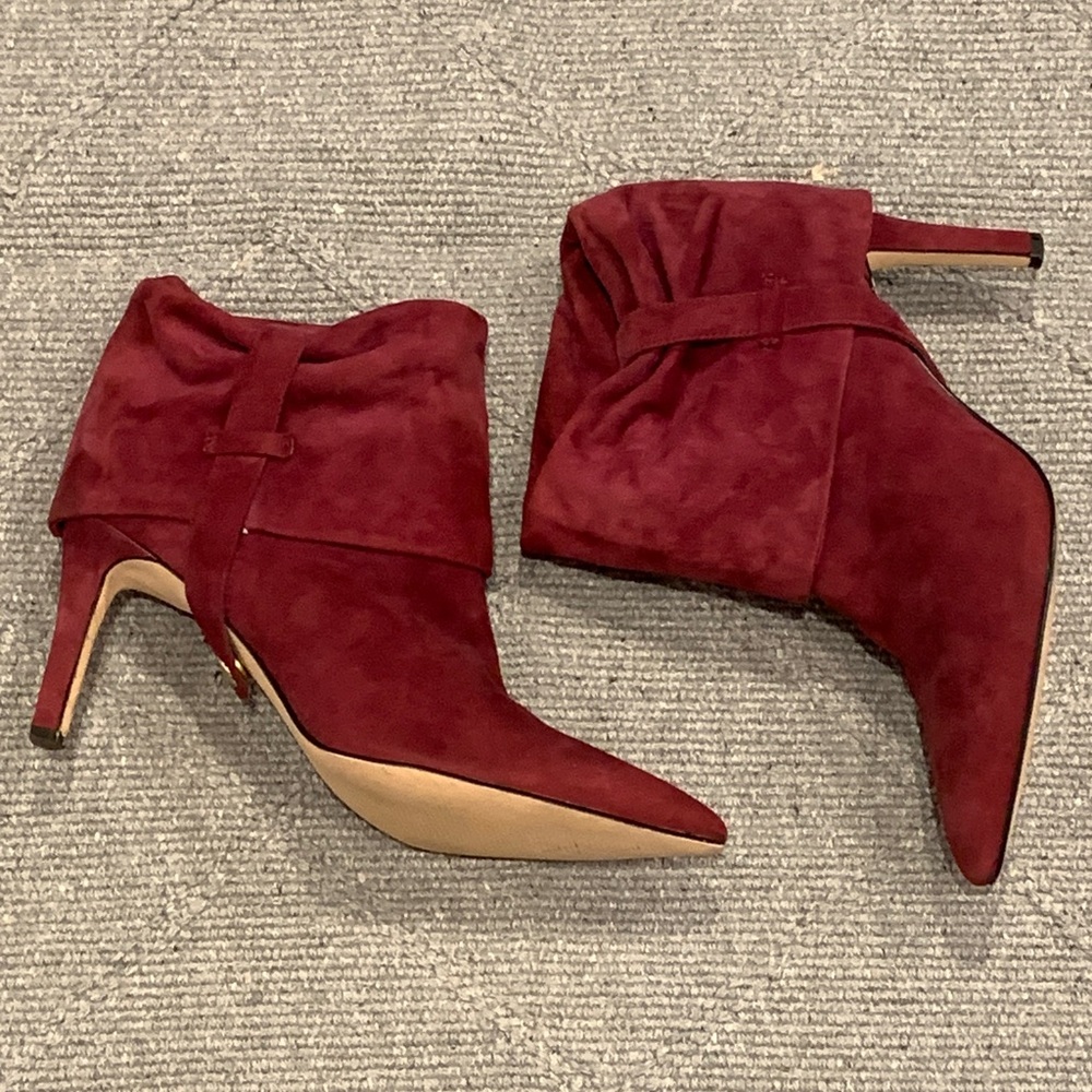 Calvin Klein Suede Ankle Boot High Heel Bethany Adjustable Shaft Women 6.5 US